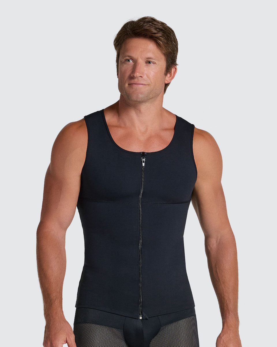 Compression vest with double layer of fabric on abdomen and back