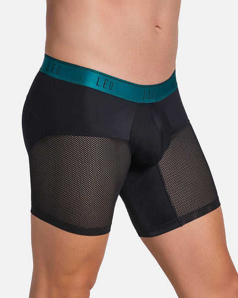 High-Tech Mesh Boxer Brief with Ergonomic Pouch#color_b17-black-with-dark-green-elastic