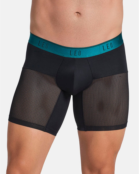High-Tech Mesh Boxer Brief with Ergonomic Pouch#color_b17-black-with-dark-green-elastic