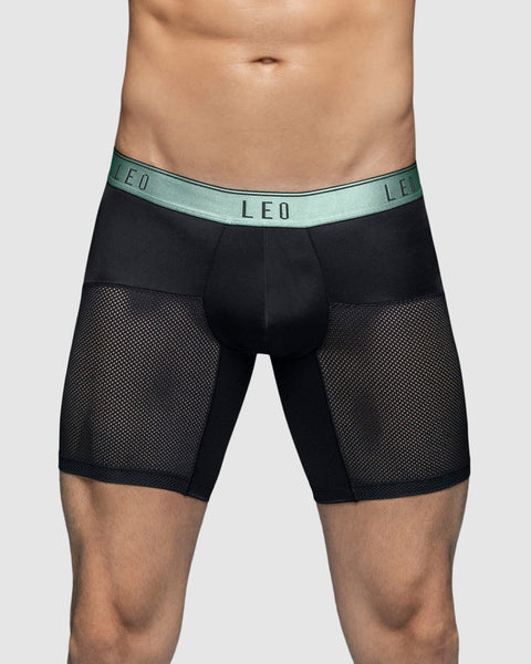 High-Tech Mesh Boxer Brief with Ergonomic Pouch#color_079-black-with-light-green-elastic