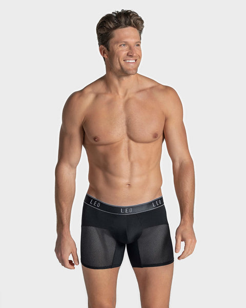 Leo Long Leg Athletic Boxer Briefs with Side Pocket - Quick Dry Mens  Underwear Black at  Men's Clothing store
