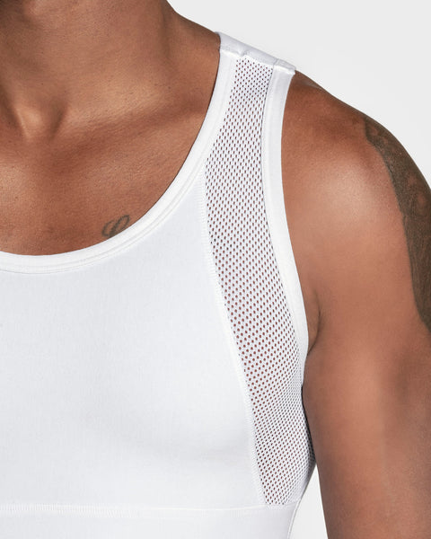 Stretch cotton moderate compression shaper tank#color_000-white