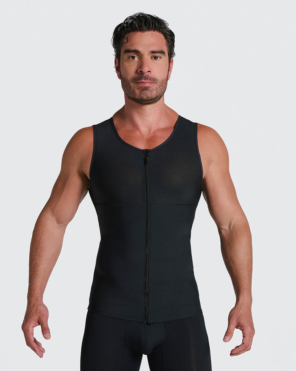 Compression vest with double layer of fabric on abdomen and back