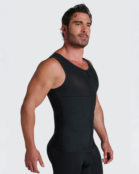 Compression vest with double layer of fabric on abdomen and back#color_700-black