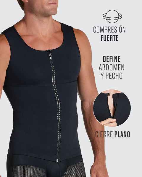 Compression vest with double layer of fabric on abdomen and back#color_700-black