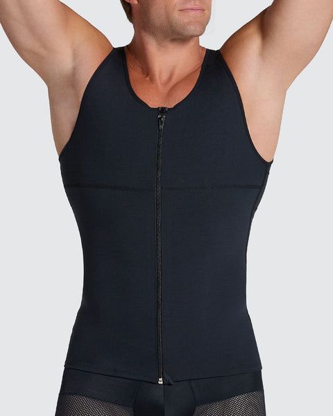 Compression vest with double layer of fabric on abdomen and back#color_700-black