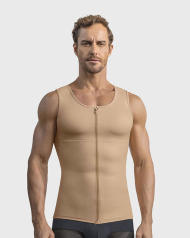 Compression vest with double layer of fabric on abdomen and back#color_801-golden-beige