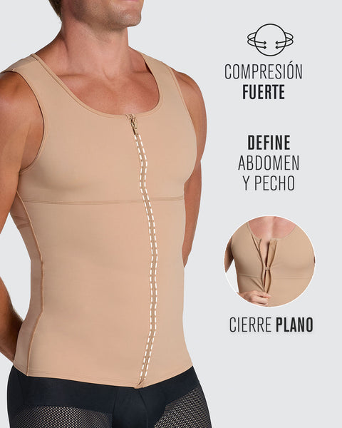 Compression vest with double layer of fabric on abdomen and back#color_801-golden-beige