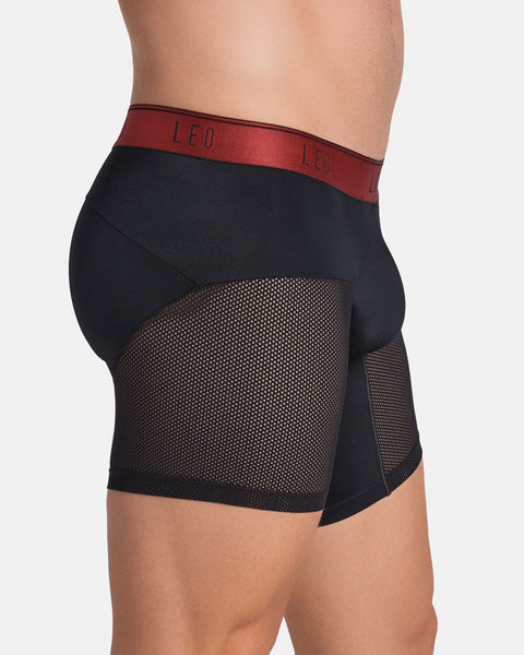 High-Tech Mesh Boxer Brief with Ergonomic Pouch#color_b15-black-with-red-elastic